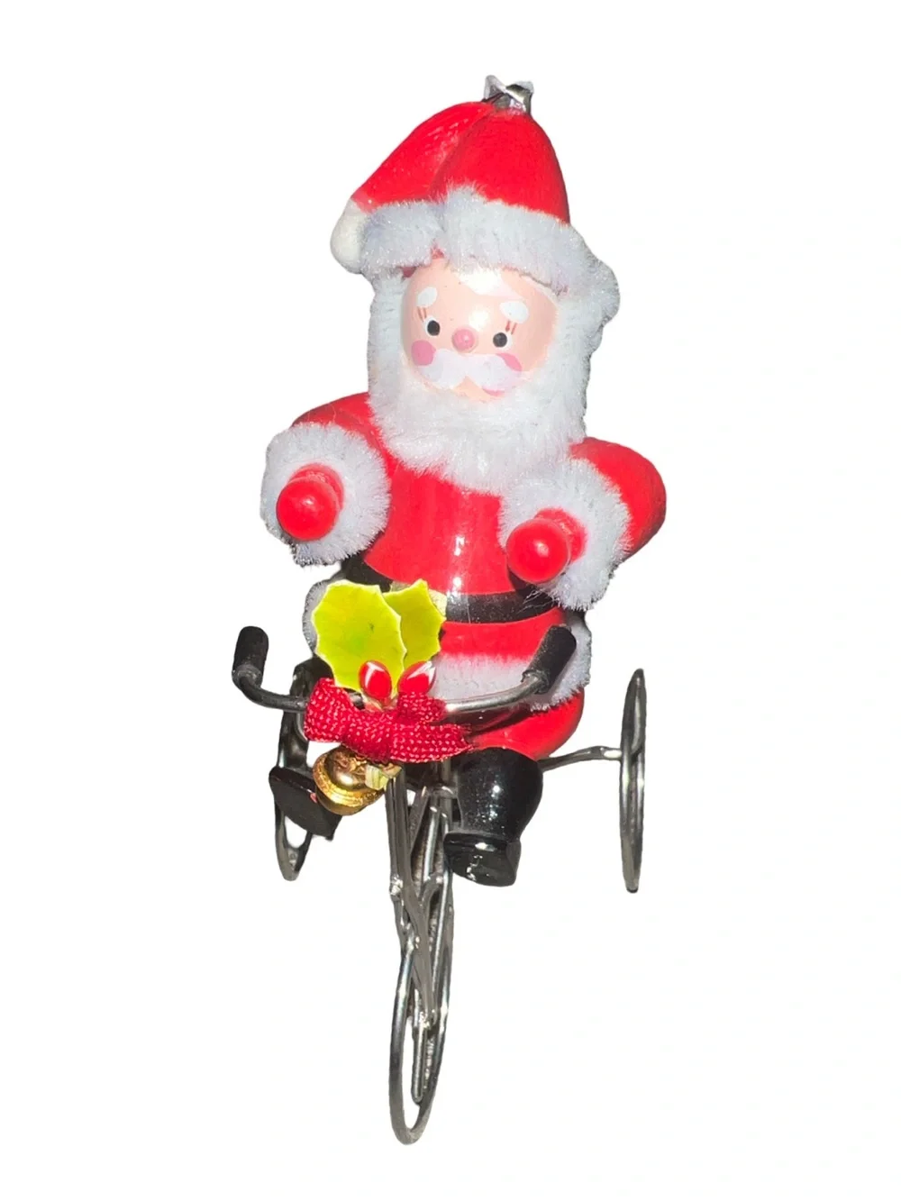 Vtg 1983 Kurt Adler Santa Claus Riding Bicycle Wooden Christmas Ornament